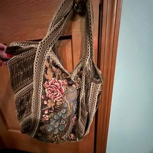 Johnny Was Embroidered Bag Satchel Olive Peacock